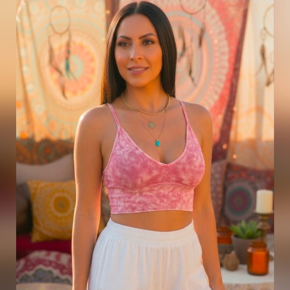 ZENANA Pink Acid Wash Bralette